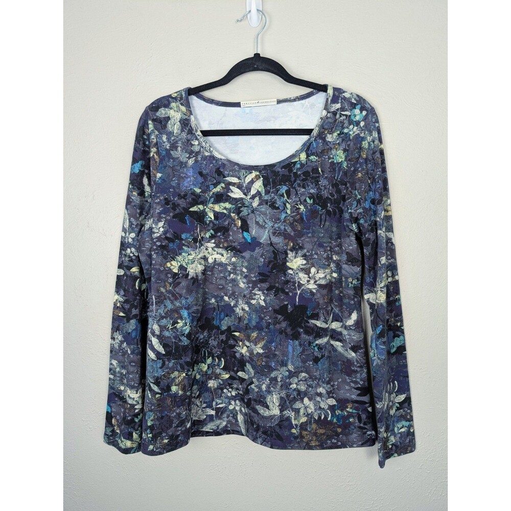 Peruvian Connection Floral Pima Cotton Long Sleeve Tee Top L
